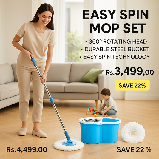 Easy Spin Mop Set Steel Bucket 1 Extra Refill Free  – 360 Degree